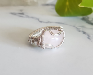 Rose Quartz and Sterling Silver Wire Wrapped Ring